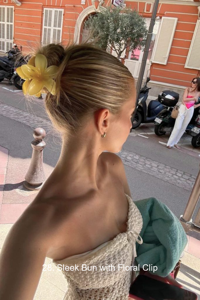 28. Sleek Bun with Floral Clip