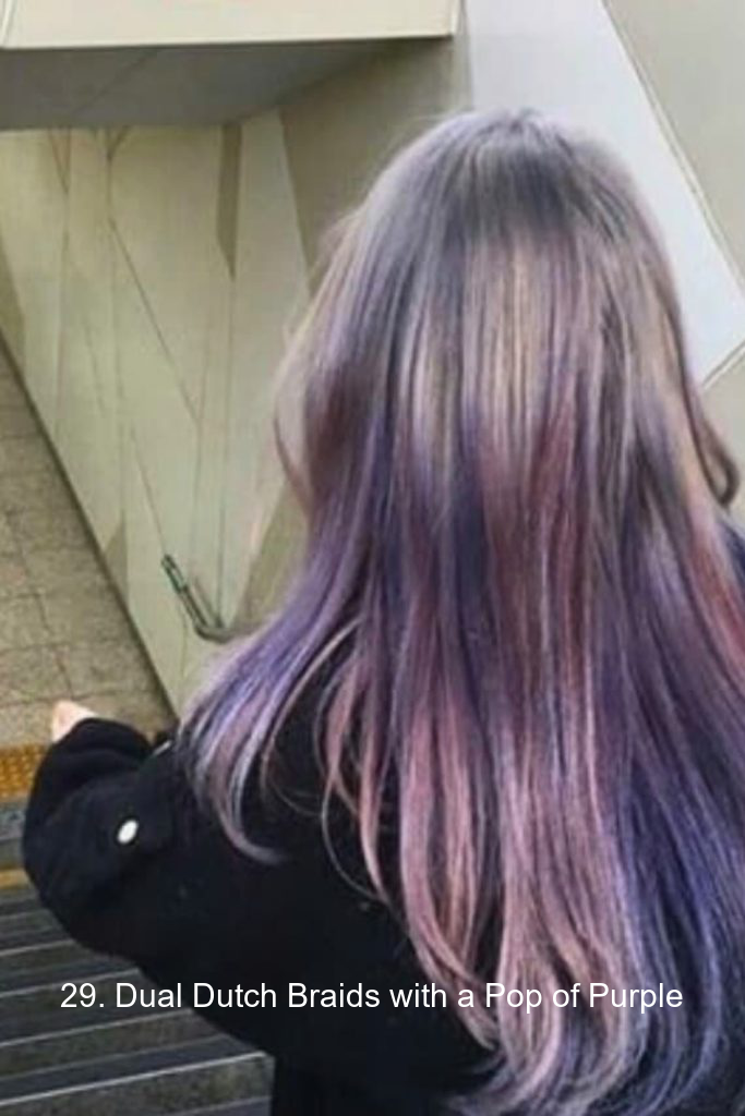 29. Dual Dutch Braids with a Pop of Purple