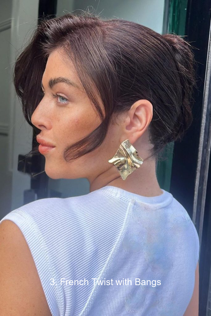 3. French Twist with Bangs