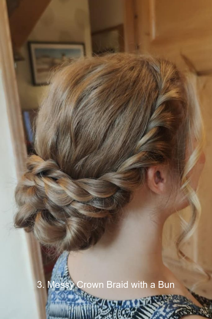 3. Messy Crown Braid with a Bun