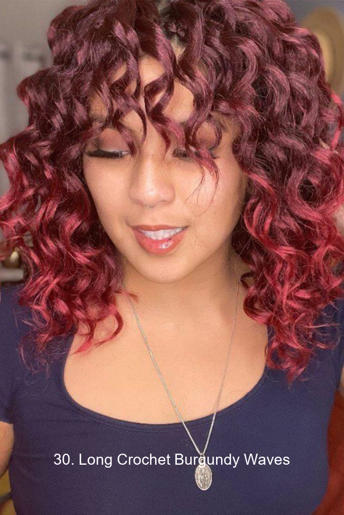 30. Long Crochet Burgundy Waves