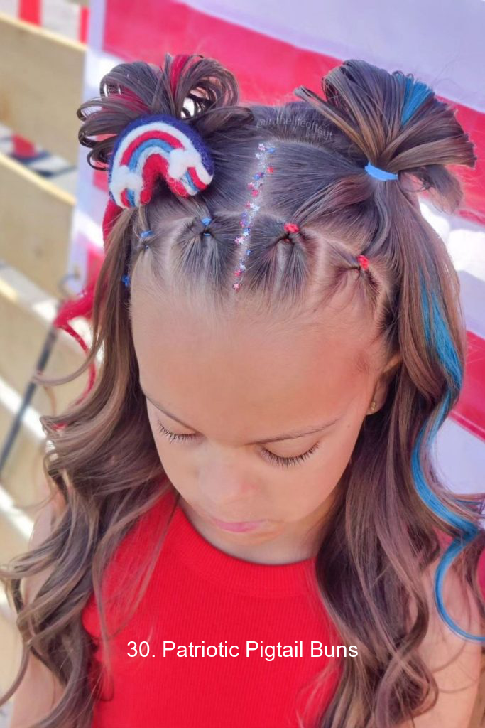 30. Patriotic Pigtail Buns