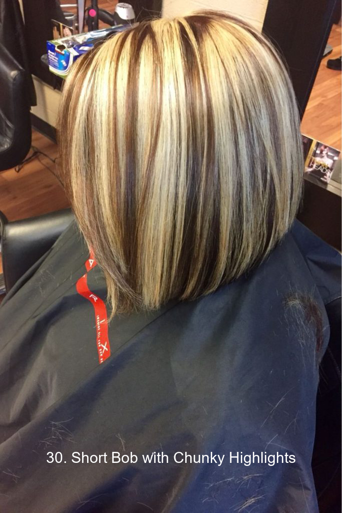 30. Short Bob with Chunky Highlights