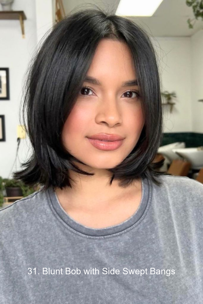 31. Blunt Bob with Side Swept Bangs