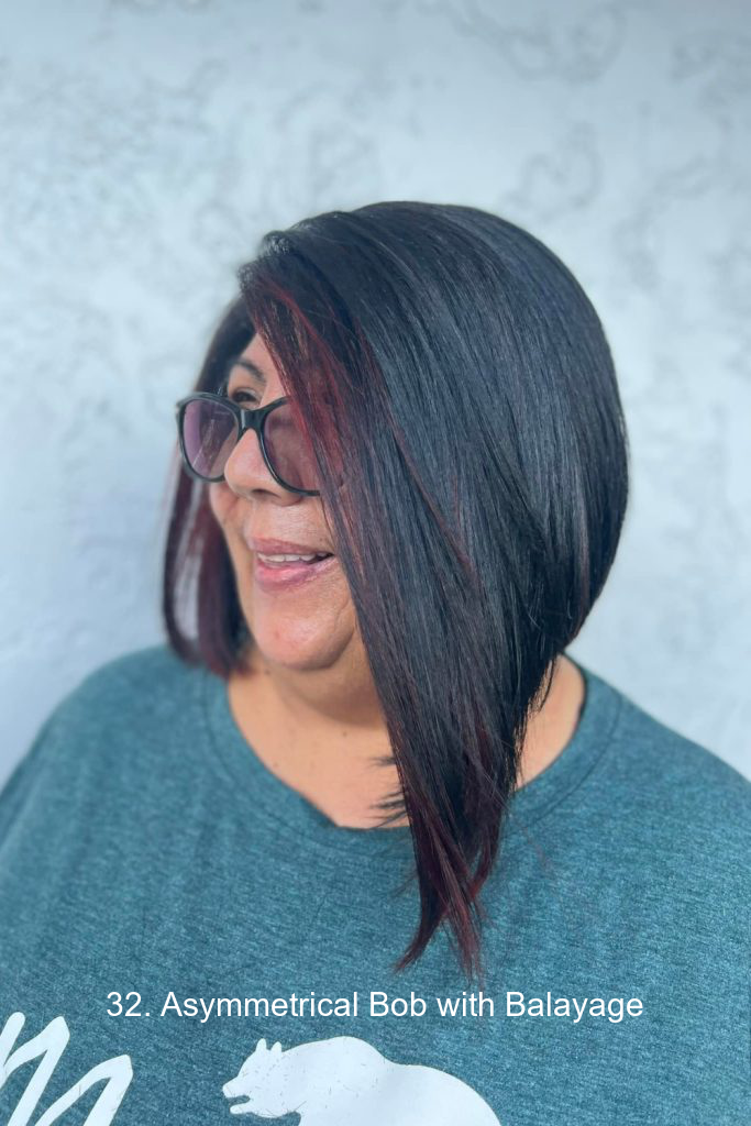32. Asymmetrical Bob with Balayage