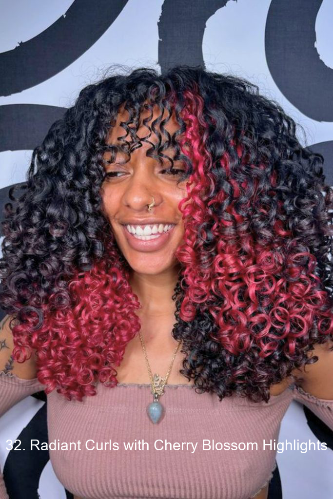 32. Radiant Curls with Cherry Blossom Highlights
