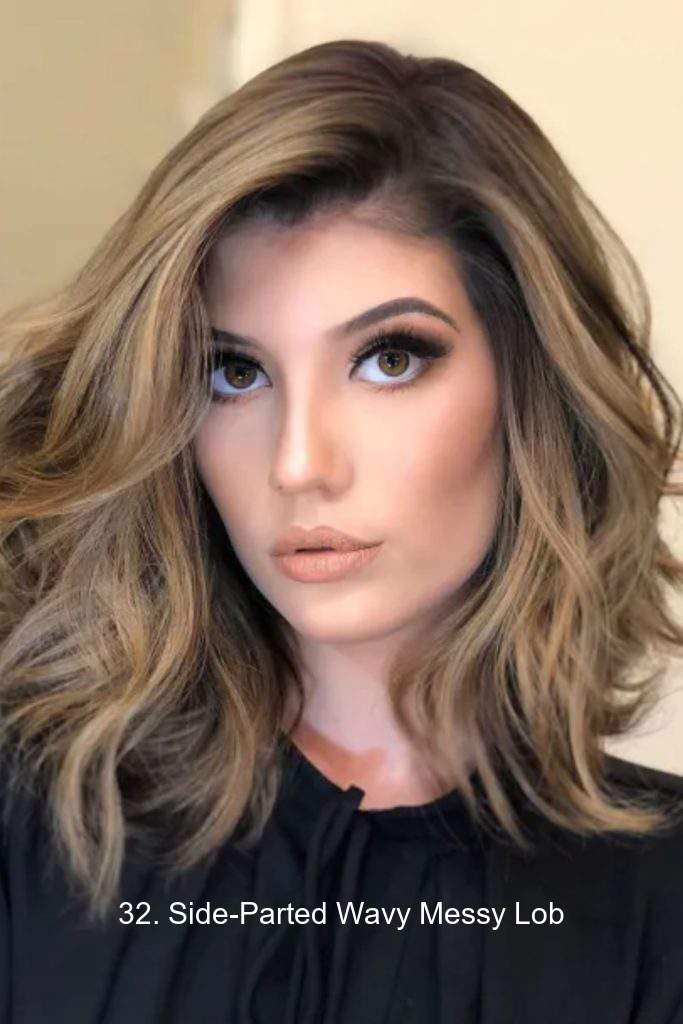 32. Side-Parted Wavy Messy Lob