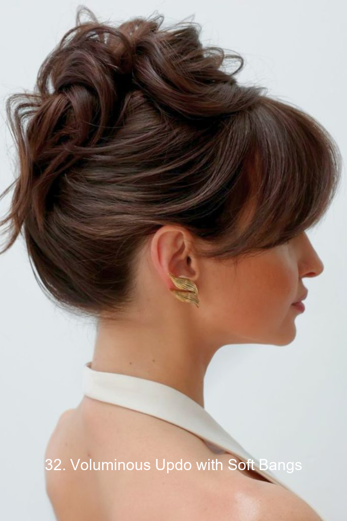 32. Voluminous Updo with Soft Bangs