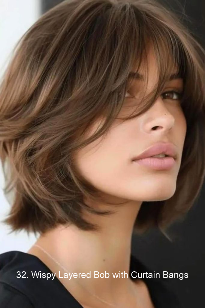 32. Wispy Layered Bob with Curtain Bangs