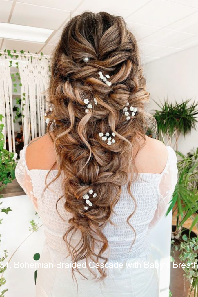 34. Bohemian Braided Cascade with Baby’s Breath