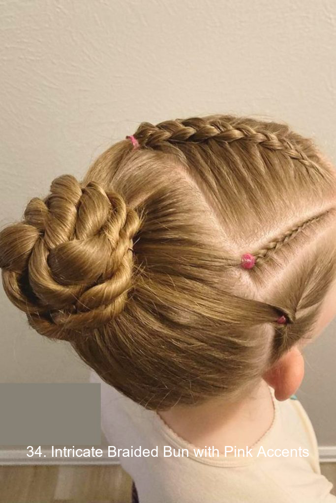34. Intricate Braided Bun with Pink Accents