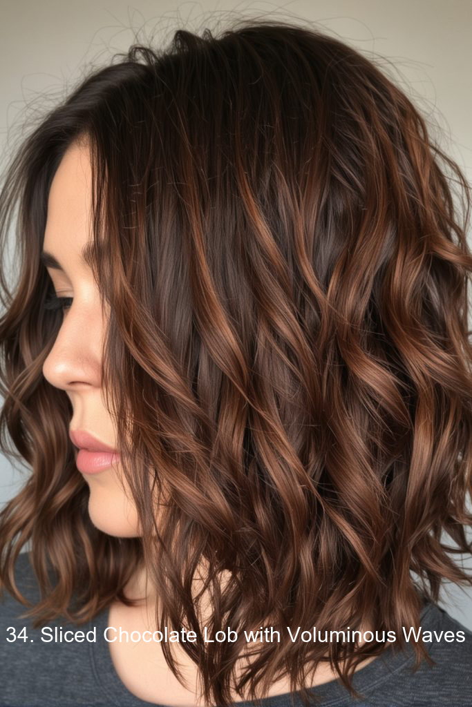34. Sliced Chocolate Lob with Voluminous Waves