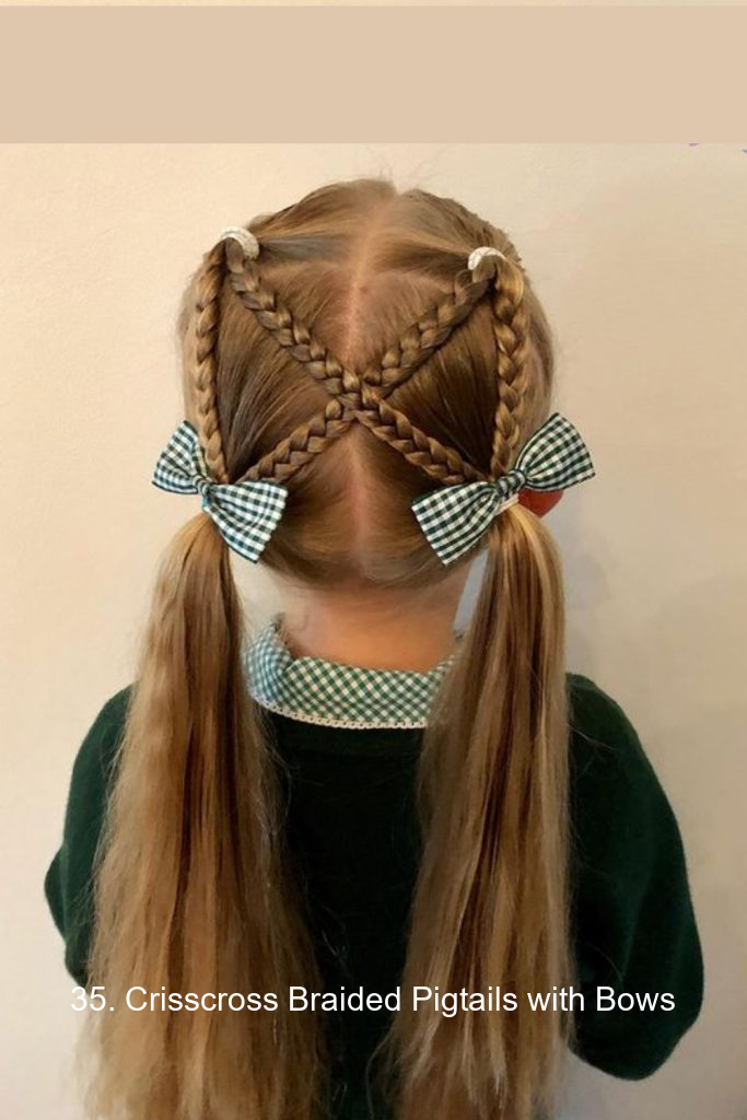 35. Crisscross Braided Pigtails with Bows