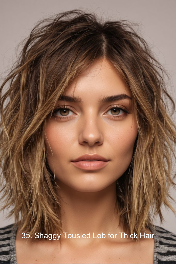 35. Shaggy Tousled Lob for Thick Hair