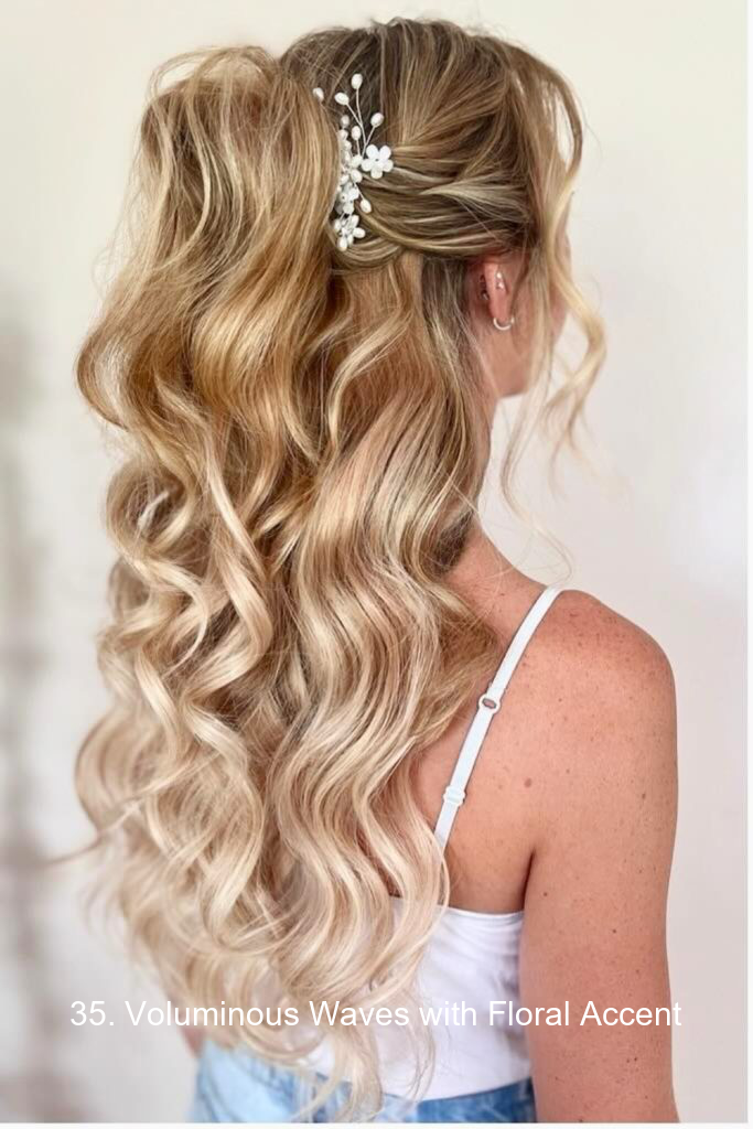 35. Voluminous Waves with Floral Accent