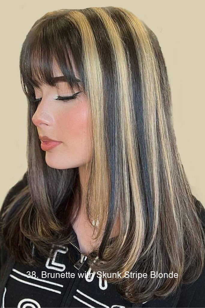 38. Brunette with Skunk Stripe Blonde
