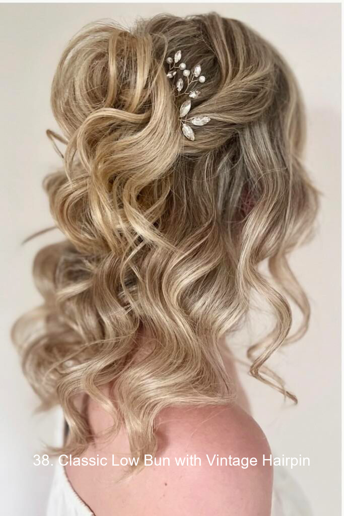 38. Classic Low Bun with Vintage Hairpin