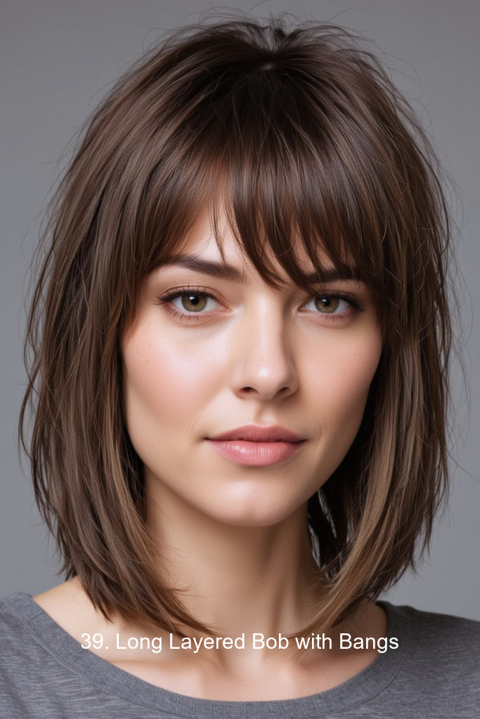 39. Long Layered Bob with Bangs