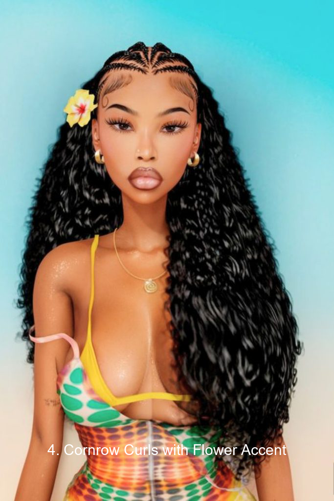 4. Cornrow Curls with Flower Accent