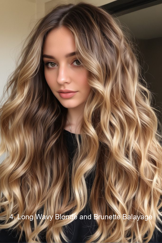 4. Long Wavy Blonde and Brunette Balayage