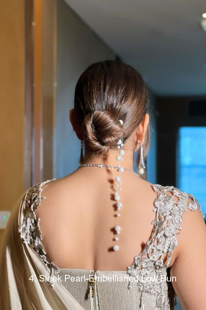 4. Sleek Pearl-Embellished Low Bun