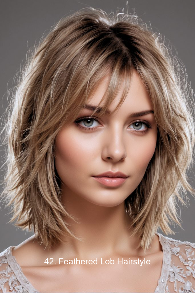 42. Feathered Lob Hairstyle