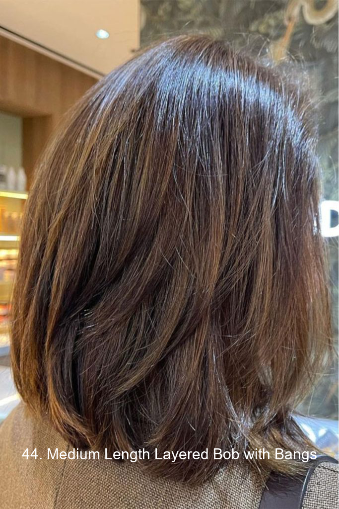 44. Medium Length Layered Bob with Bangs