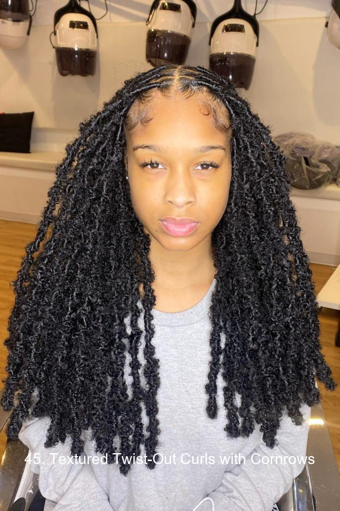 45. Textured Twist-Out Curls with Cornrows