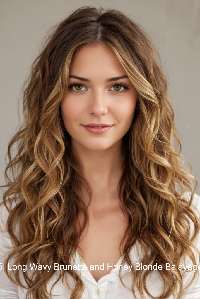 5. Long Wavy Brunette and Honey Blonde Balayage