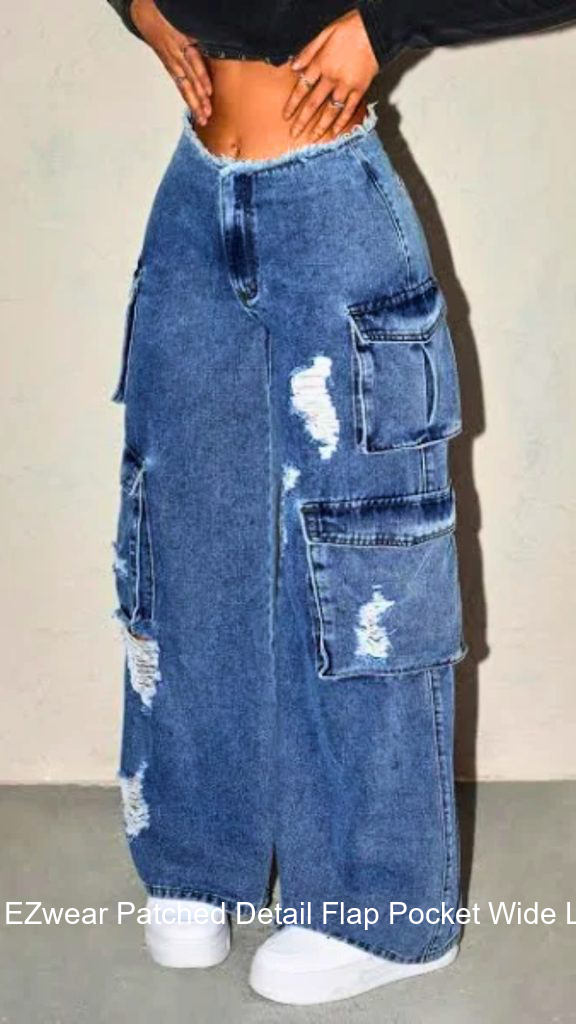 5. SHEIN EZwear Patched Detail Flap Pocket Wide Leg Jeans