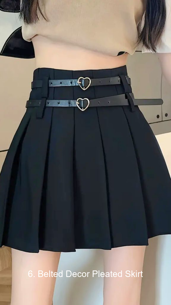 6. Belted Decor Pleated Skirt