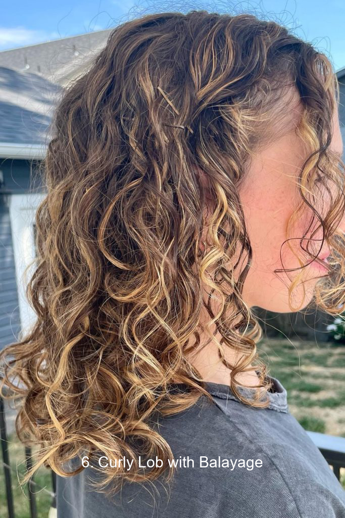 6. Curly Lob with Balayage