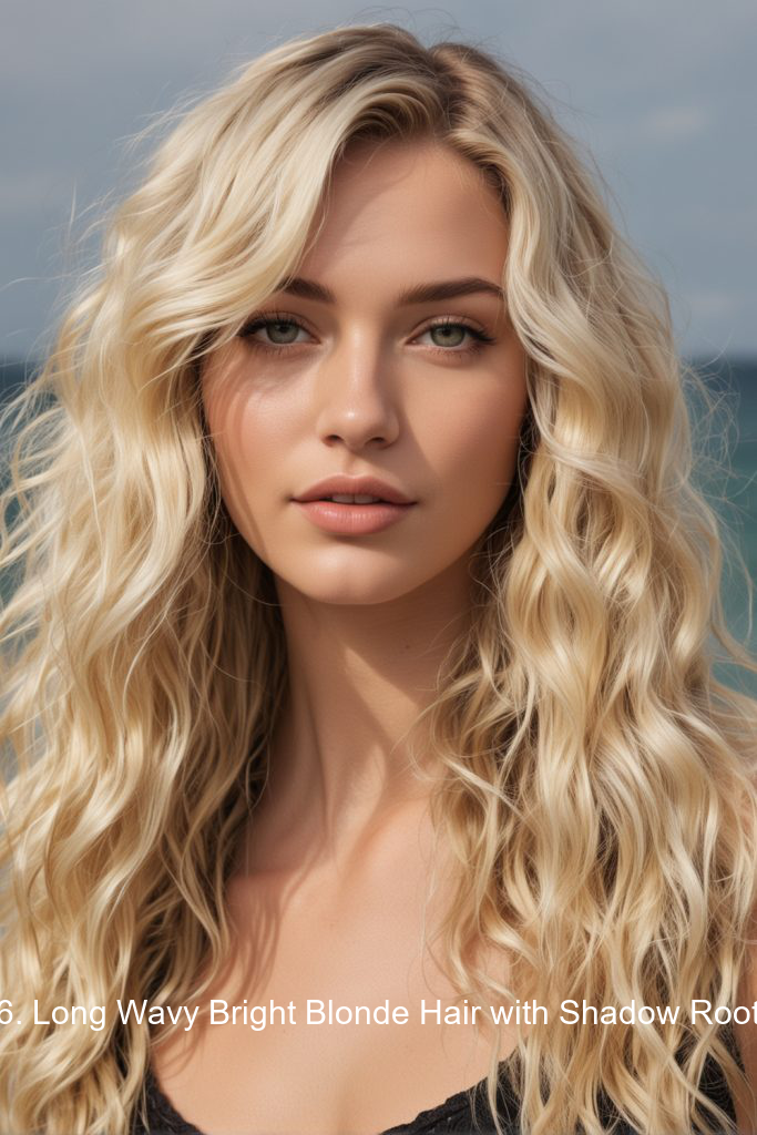 6. Long Wavy Bright Blonde Hair with Shadow Root