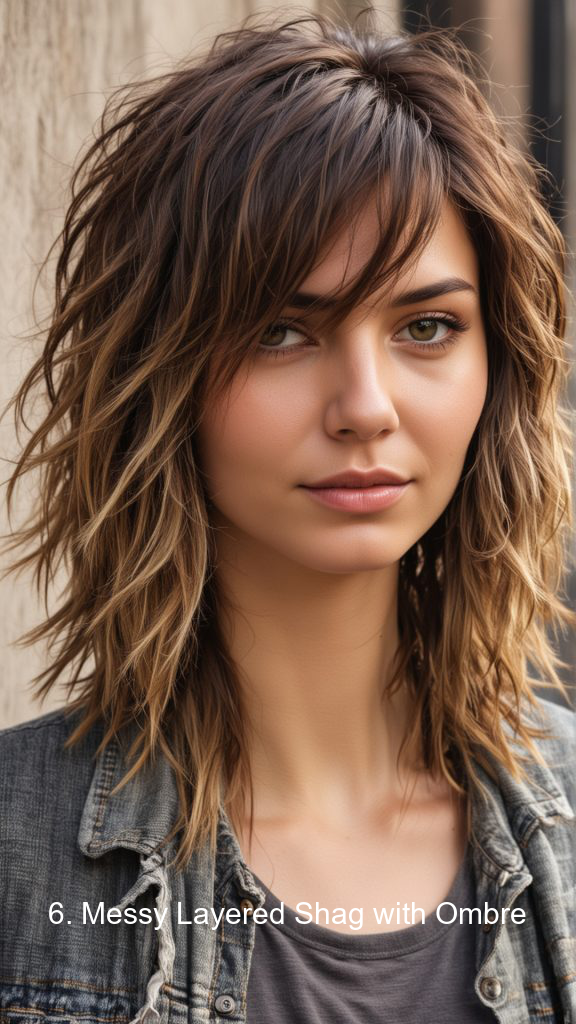 6. Messy Layered Shag with Ombre