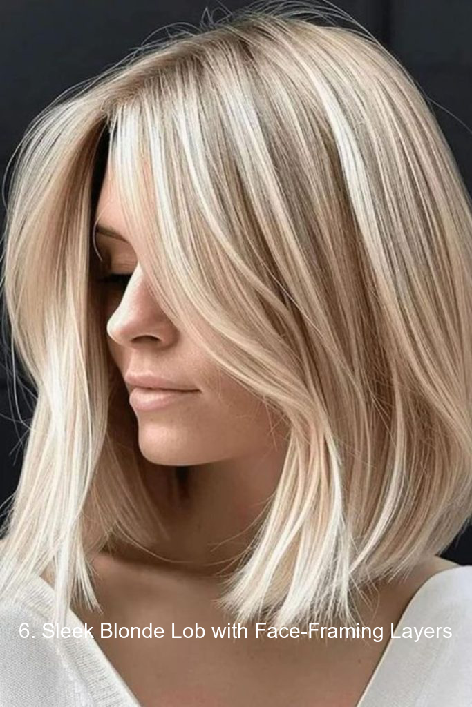 6. Sleek Blonde Lob with Face-Framing Layers