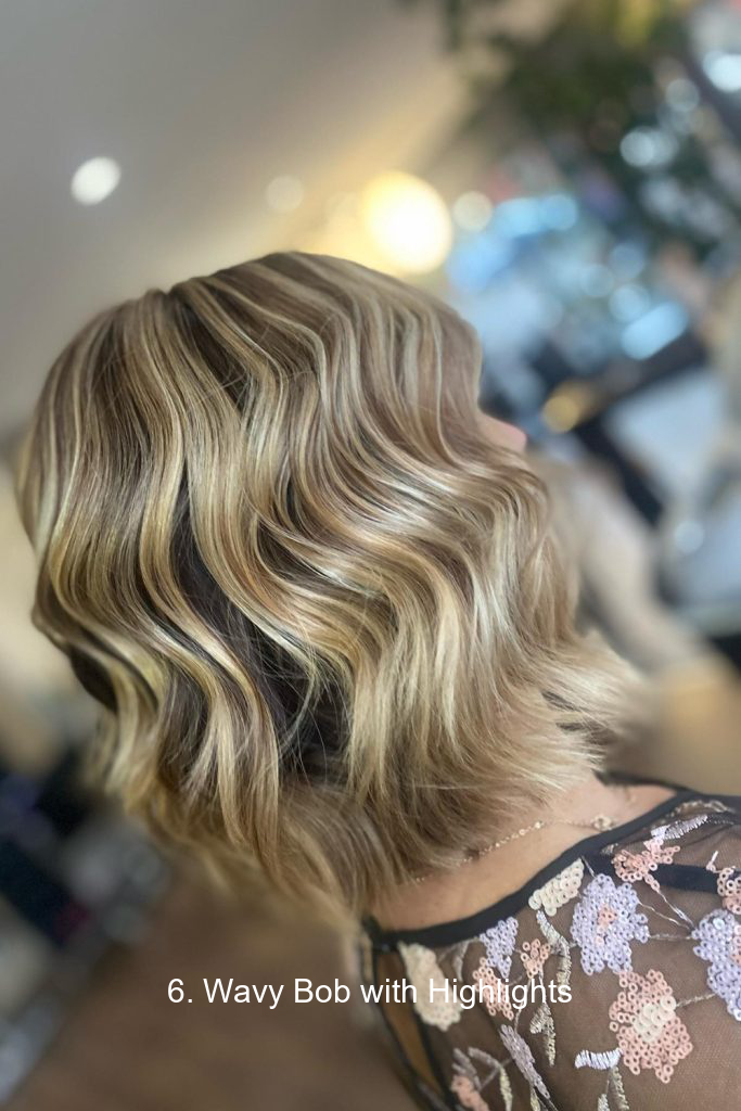 6. Wavy Bob with Highlights