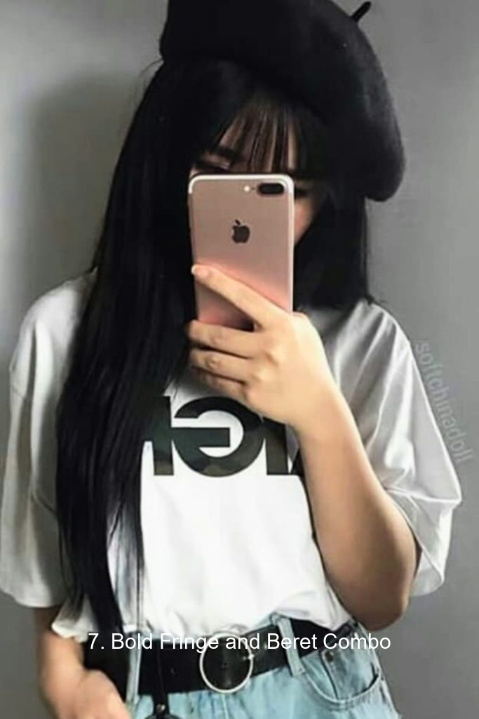 7. Bold Fringe and Beret Combo
