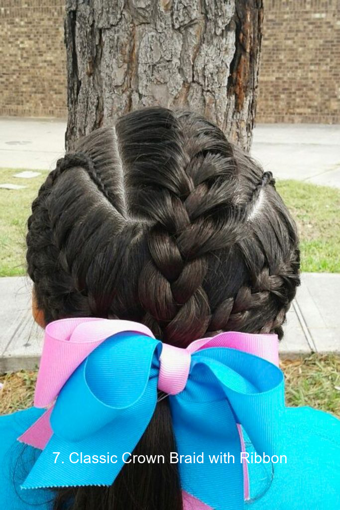 7. Classic Crown Braid with Ribbon