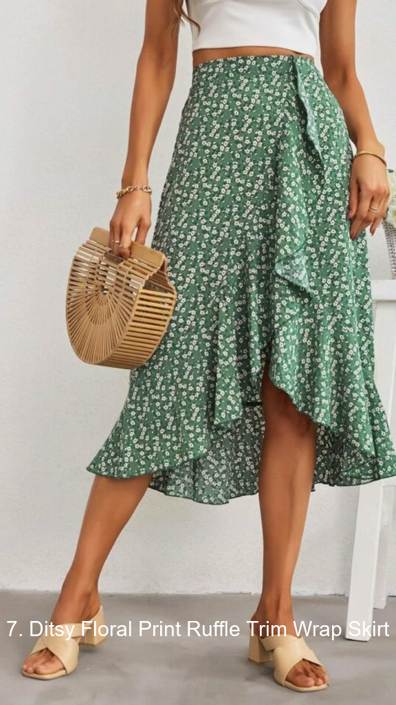 7. Ditsy Floral Print Ruffle Trim Wrap Skirt