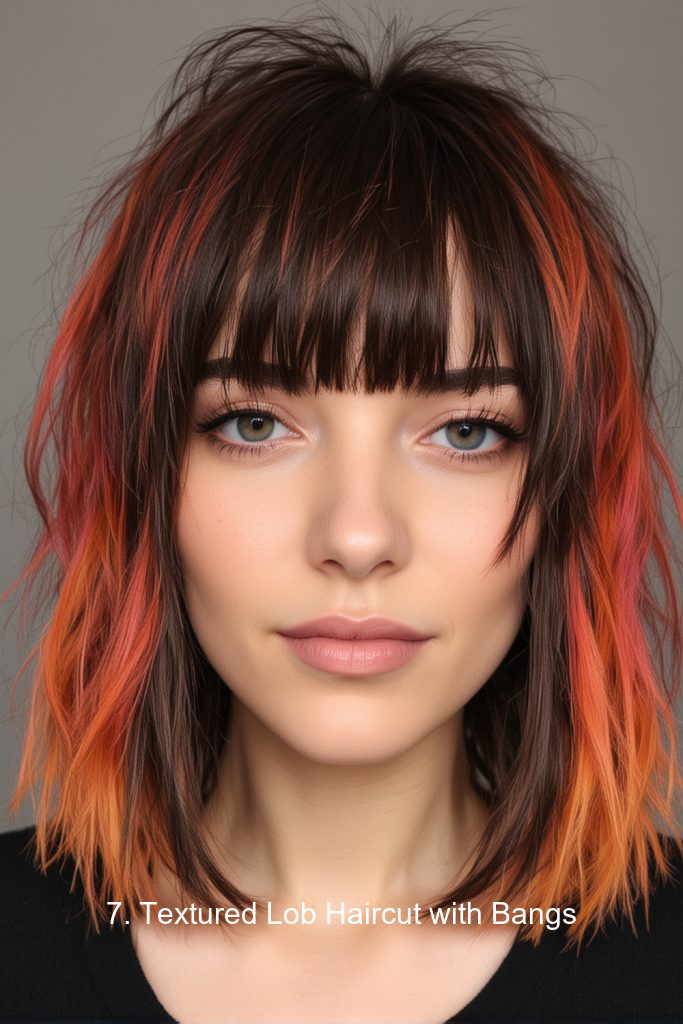 7. Textured Lob Haircut with Bangs