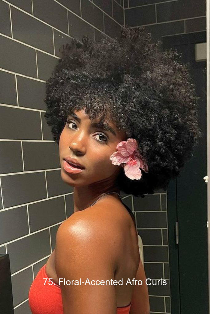 75. Floral-Accented Afro Curls