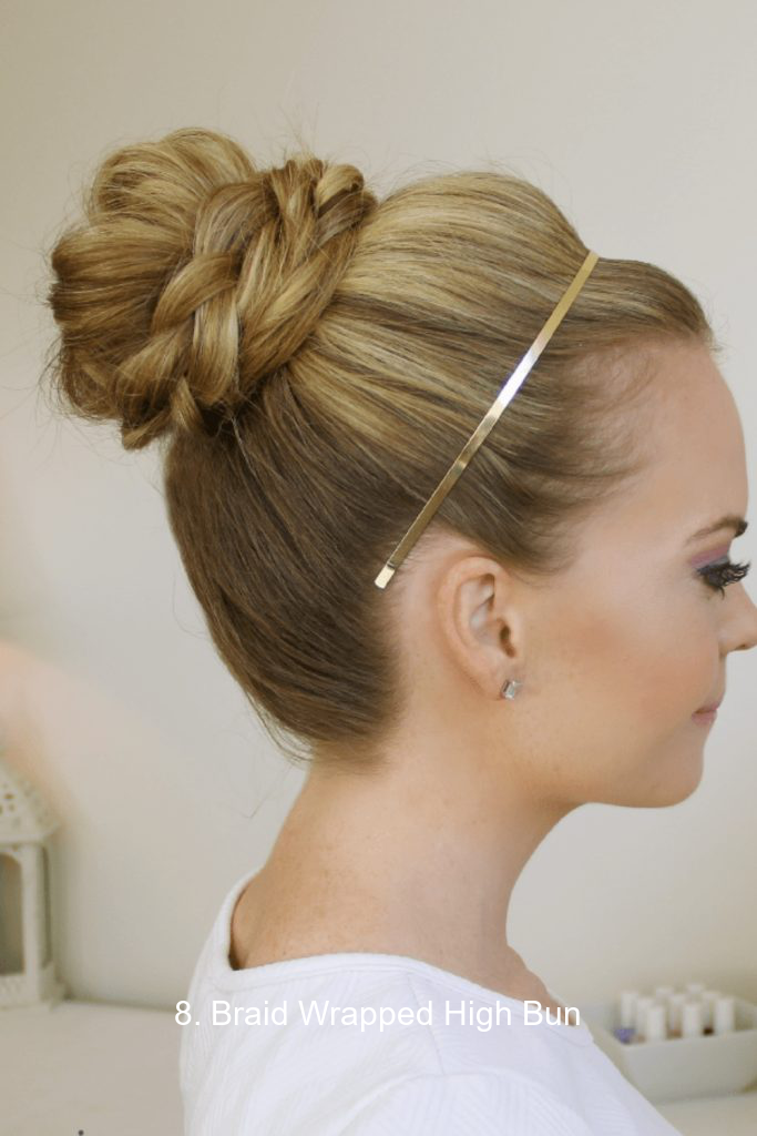 8. Braid Wrapped High Bun