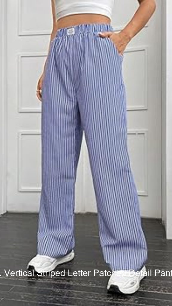 8. Vertical Striped Letter Patched Detail Pants