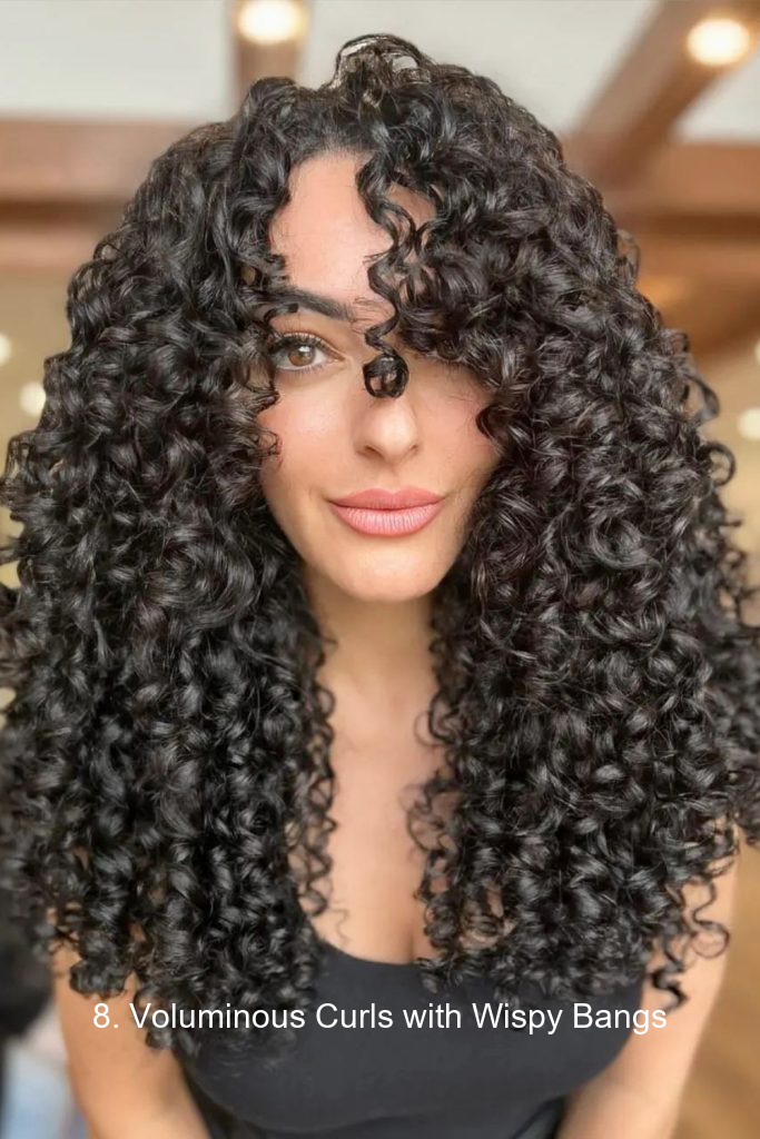 8. Voluminous Curls with Wispy Bangs