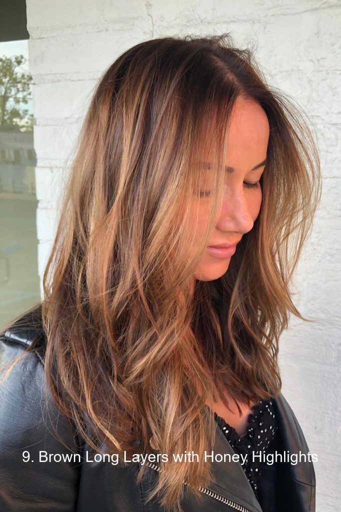 9. Brown Long Layers with Honey Highlights
